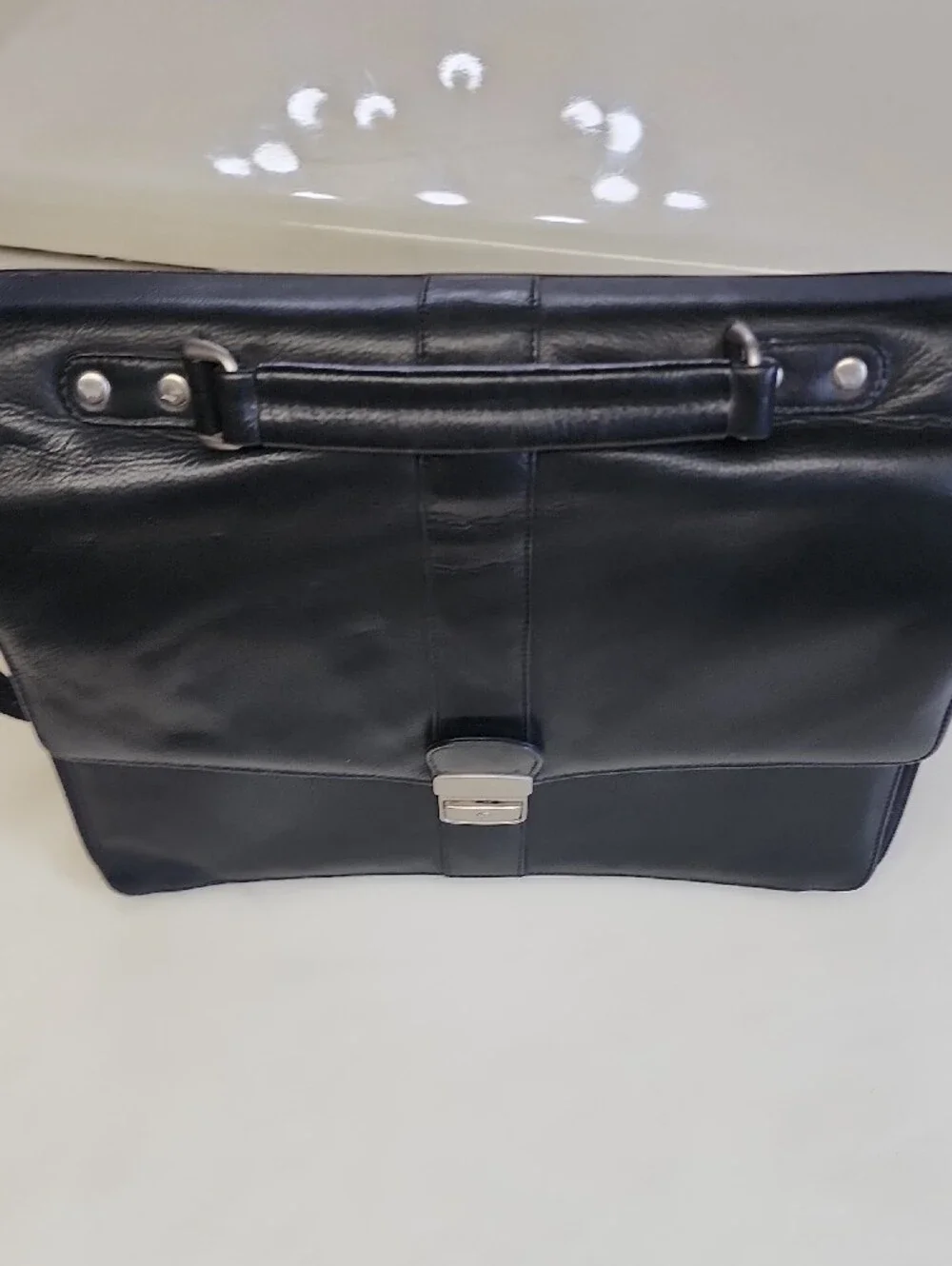 Pelle Studio Black Leather Briefcase with Silver Lock